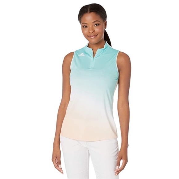 Adidas Women's Aeroready Gradient Sleeveless Acid Mint Polo - Picture 1 of 5